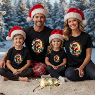 Kwaststreek Surfer Kat Kerstman Tropisch Kerstfees T-shirt