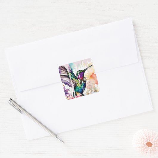 Kwaststreek Vogel Kunst Vierkante Sticker (Envelop)