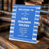 Kwaststreken Strepen Blauwe Bar Bat Mitzvah Aangep Reclamebord Met Voetstuk