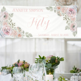 Kwaterlige waterverf bloemen blekroze 50ste verjaa spandoek