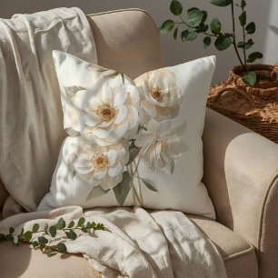 Kwaterzachte aquarel witte bloemen botanisch kussen