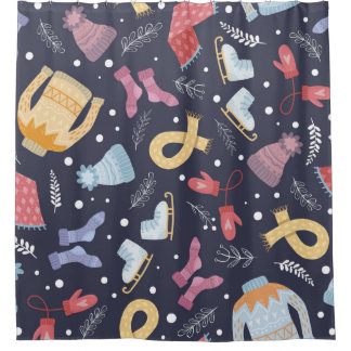 Kwaze winterdingen op een blauwe achtergrond. Knet Douchegordijn