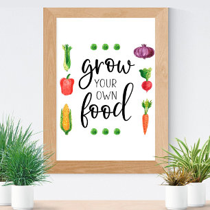 Kweek je eigen voedsel waterverf tuinier groenten poster