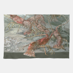 Kweek schaaldieren in de Oceaan, Vintage Art Nouve Theedoek