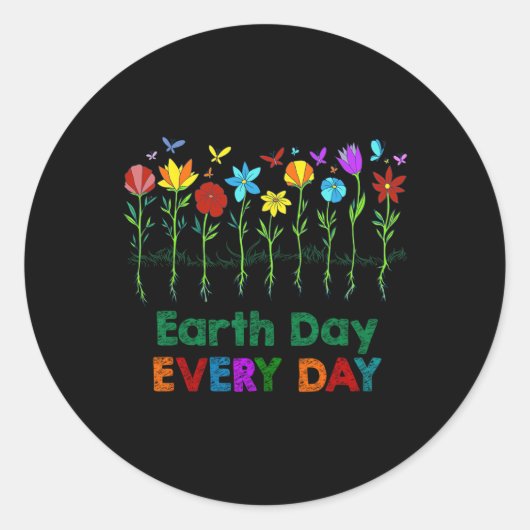 kweekbloemen en vlinders aardedag E Ronde Sticker (Voorkant)