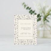 Kweekse bruiloft met tere wilde bloemen save the date (Staand voorkant)