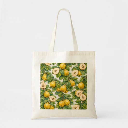 Kweepeer plakjes botanisch patroon tote bag (Voorkant)