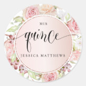 Kweepeer, Spaans, Roze, Blush Roze Gouden Bloemmot Ronde Sticker (Voorkant)