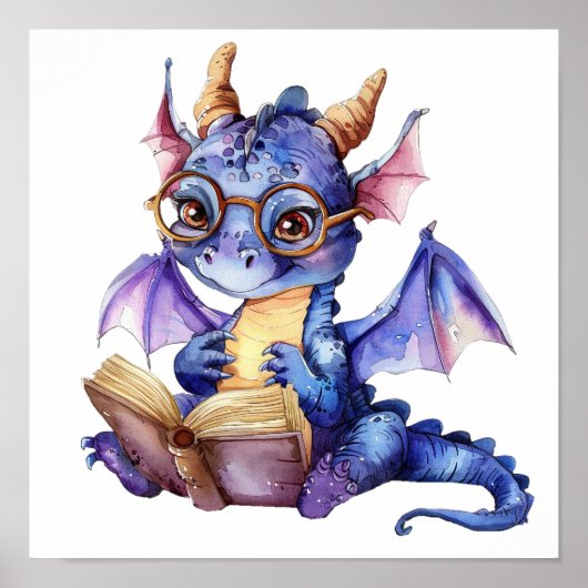 Kwekerij Art Poster Little Paarse Dragon Reading (Voorkant)