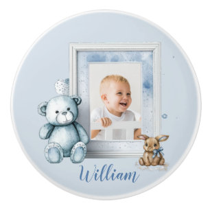 Kwekerij Baby Blauw Foto Lijst Teddy Bunny Keramische Knop