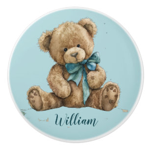 Kwekerij Baby Blauw Teddy Bear Naam Keramische Knop