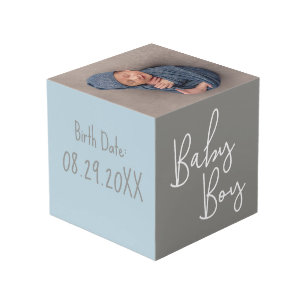 Kwekerij baby foto geboorte Datum Blauw grijs Kubus