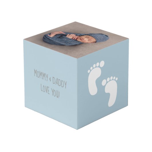 Kwekerij baby foto geboorte Datum Blauw grijs Kubus (Voorkant hoekig)