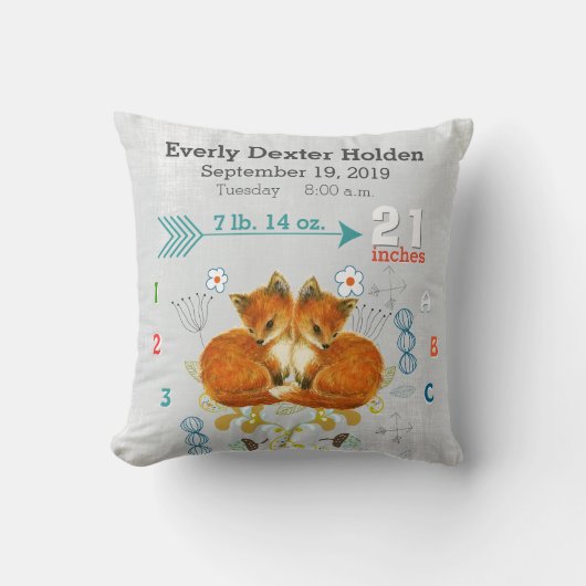 Kwekerij Baby Geboorte Stat Fox Arrow Patroon Kussen (Voorkant)