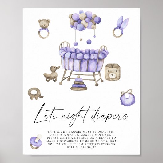 Kwekerij baby shower - Late night luiers spel Poster (Voorkant)