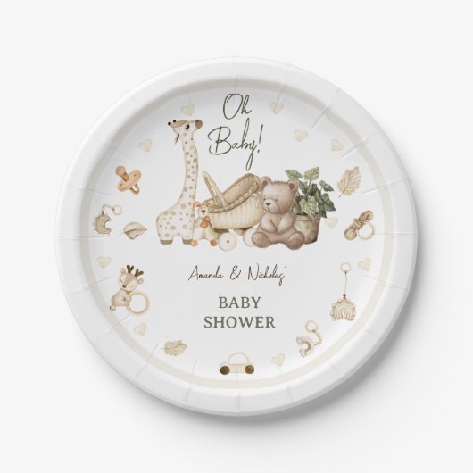 Kwekerij Boheemse Giraffe & Beer Speelgoed Baby sh Papieren Bordje (Voorkant)