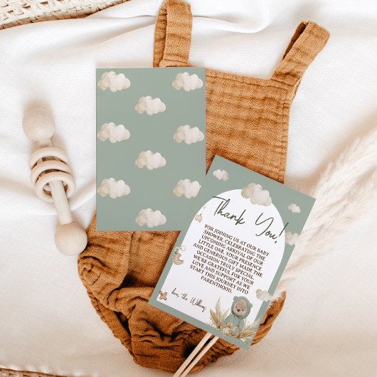 Kwekerij Boho Beer Baby shower Groene Bloemen Bedankkaart