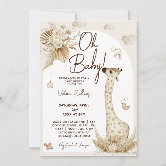 Kwekerij Boho giraffe baby shower Kaart (Voorkant)