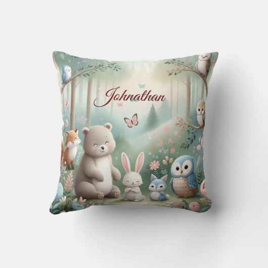 Kwekerij Decor, Bos Leuke Dieren - Aangepaste Naam Kussen (Achterkant)