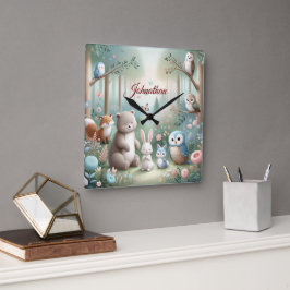 Kwekerij Decor, Bos Leuke Dieren - Aangepaste Naam Vierkante Klok