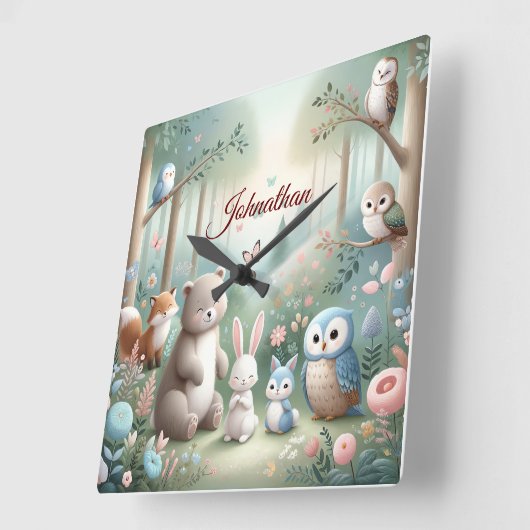 Kwekerij Decor, Bos Leuke Dieren - Aangepaste Naam Vierkante Klok (Hoek)
