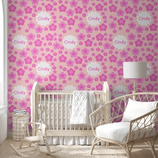 Kwekerij Girly Roze Bloemen Patroonnaam Behang (Kinderen)