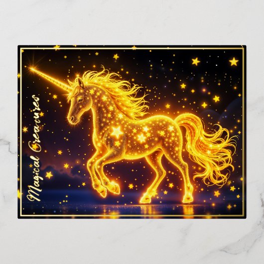Kwekerij goud unicorn ontwerp glitter magische kun folie uitnodiging briefkaart (Voorkant)