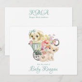 Kwekerij Kitten & Puppy Monogram Baby shower Bedankkaart (Voorkant / Achterkant)