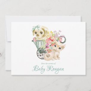 Kwekerij Kitten & Puppy Monogram Baby shower Bedankkaart
