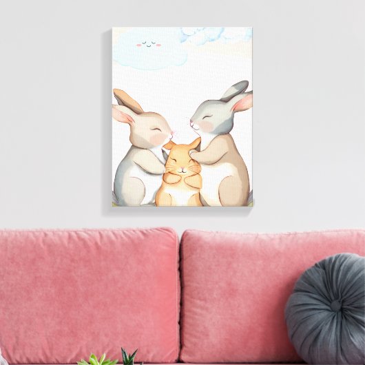 Kwekerij muurkunst - Canvas - Konijn Familie (Insitu (Woonkamer))