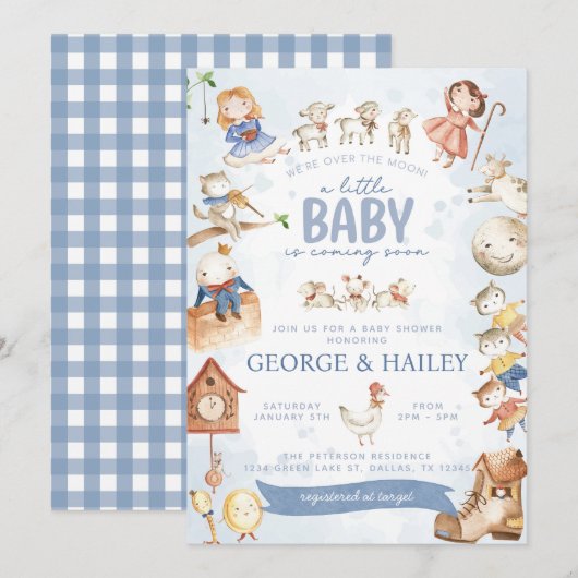 Kwekerij Rhyme Moeder Gans Baby shower Kaart (Voorkant / Achterkant)