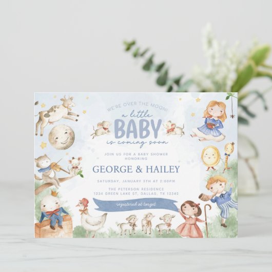 Kwekerij Rhyme Moeder Gans Baby shower Kaart (Staand voorkant)