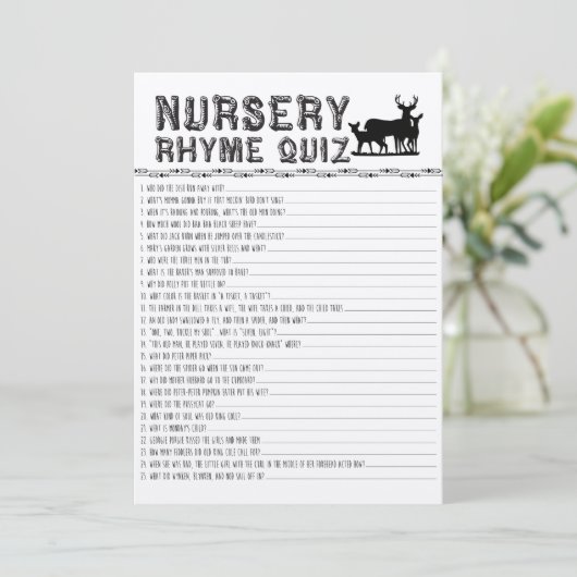 Kwekerij Rhyme Quiz Baby shower Spel Kaart (Staand voorkant)