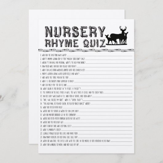 Kwekerij Rhyme Quiz Baby shower Spel Kaart (Voorkant / Achterkant)