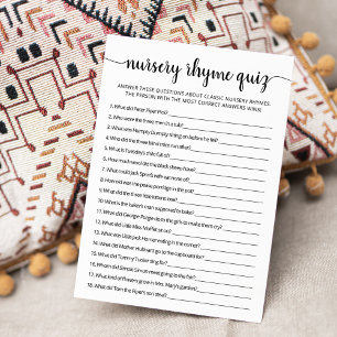 Kwekerij Rhyme Quiz Baby shower spel Kaart
