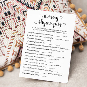 Kwekerij Rhyme Quiz Baby shower spel Kaart