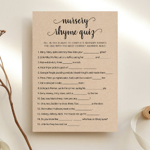 Kwekerij Rhyme Quiz Baby shower spel Kaart