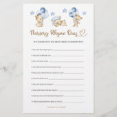 Kwekerij Rhyme Quiz Teddy Bear Boy Baby shower (Voorkant)