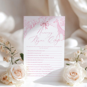 Kwekerij Rhyme Quiz Toile Safari baby shower spel