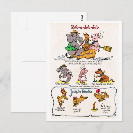 Kwekerij Rhyme - Wrijf een dub, Jack Be Nimble Briefkaart (Voorkant / Achterkant)