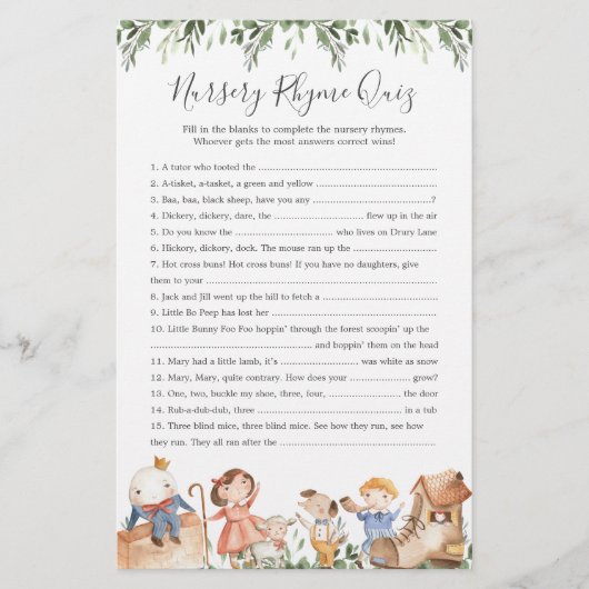 Kwekerij Rhymes Baby shower Kwekerij Rhyme Quiz Ga (Voorkant)