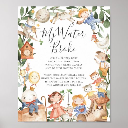 Kwekerij rijmt Baby shower Mijn Water Broke teken Poster (Voorkant)