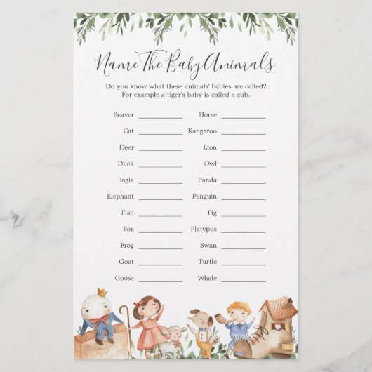 Kwekerij rijmt Baby shower Naam De Baby Dieren (Voorkant)