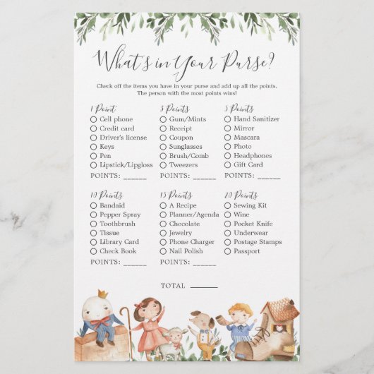 Kwekerij rijmt Baby shower Wat zit er in je tas (Voorkant)