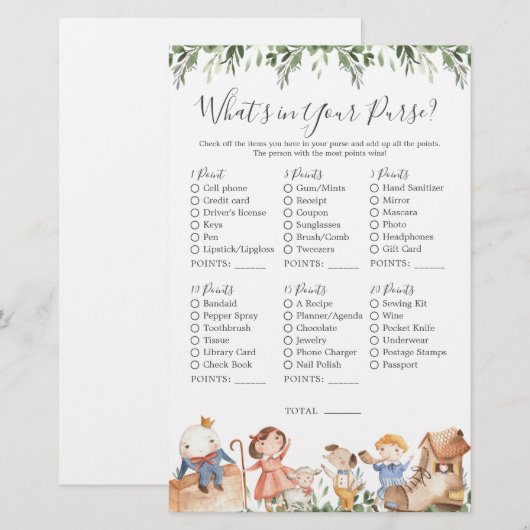 Kwekerij rijmt Baby shower Wat zit er in je tas (Voorkant / Achterkant)