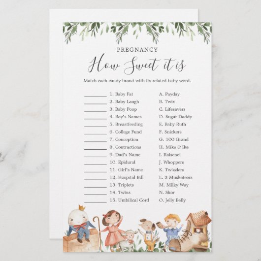 Kwekerij rijmt zwangerschap hoe zoet het is spel (Voorkant / Achterkant)