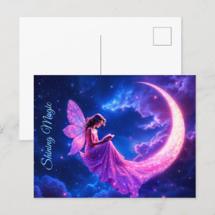 Kwekerij roze fee fantasie glitter neon maan briefkaart