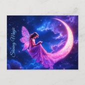 Kwekerij roze fee fantasie glitter neon maan briefkaart (Voorkant)