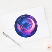 Kwekerij roze fee fantasie glitter neon maan ronde sticker (Envelop)