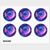 Kwekerij roze fee fantasie glitter neon maan ronde sticker (Vel)